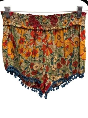 NATURAL LIFE Floral Pom-Pom Shorts in Yellow, Orange, Blue, Green
